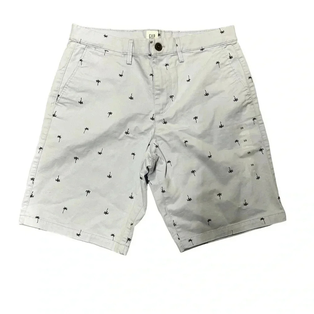 NWOT GAP Men's 10"‎ Essential Khaki Shorts Sz 29 Light Blue Palm Tree #544884